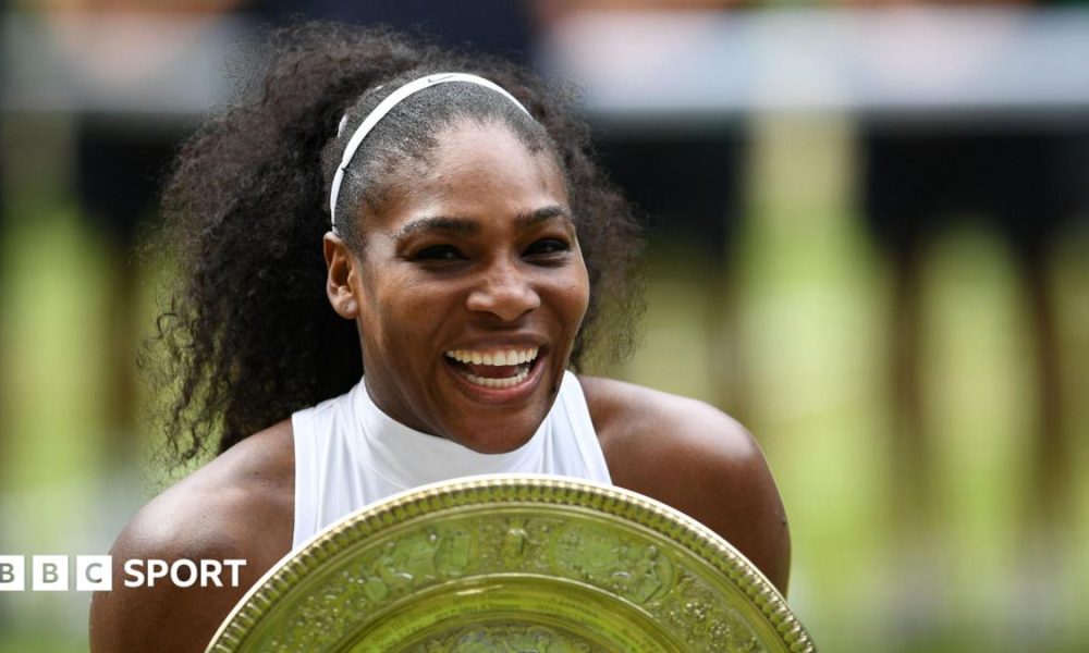 Serena Williams celebrates winning the Wimbledon title in 2016