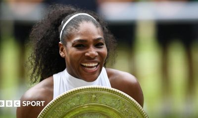 Serena Williams celebrates winning the Wimbledon title in 2016