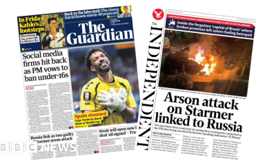 'Social media firms hit back' and 'Arson attack on Starmer linked to Russia'
