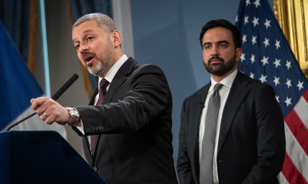 Sherif Soliman (left), director of the Office of Management and Budget, recently briefed Democratic Socialists of America members on city finances.