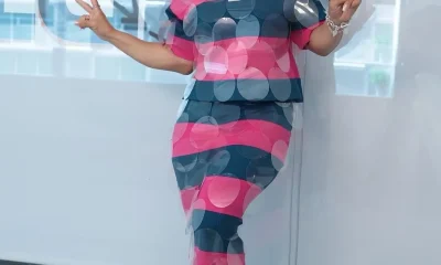6 Erica Campbell Wore A Bruce Glen Fuchsia Teal Bubbles Rugby Set Available At Fashion Bomb Daily Shop