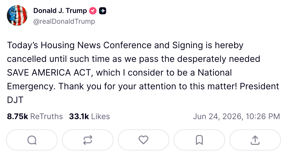 Donald Trump is refusing to sign the new housing bill