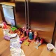 A portion of the author's daughter's doll collection, with aluminum foil "water"