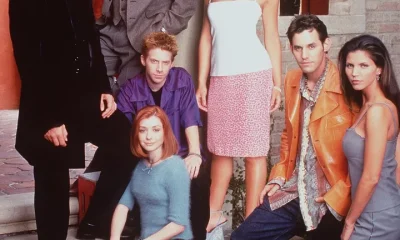 David Boreanaz, Anthony Head, Seth Green, Alyson Hannigan, Sarah Michelle Gellar, Nicholas Brendon and Charisma Carpenter pictured on the set of Buffy in the late 1990s