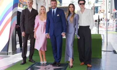 Sir David and Victoria Beckham with the youngest three of their four children last week