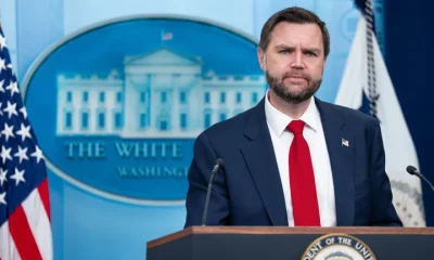 Vice President JD Vance is seen during a news conference Thursday, announcing the start of the 60-day period for U.S.-Iran talks.