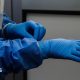 A person wearing blue protective gear