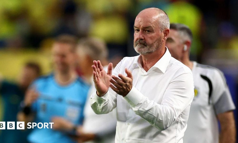 Scotland head coach Steve Clarke watches on during his side's 3-0 loss against Brazil