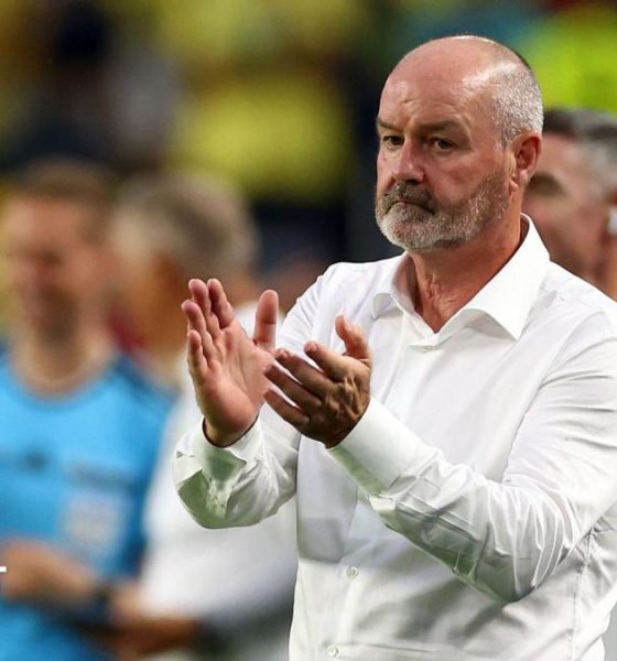 Scotland head coach Steve Clarke watches on during his side's 3-0 loss against Brazil