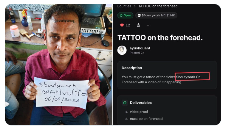 Pump.fun Bounty Backfires After Man Inks Misspelled Meme Coin on Forehead
