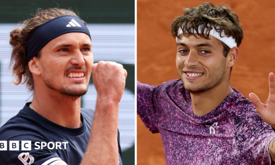 Alexander Zverev and Flavio Cobolli celebrate at the French Open