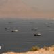 Vessels in the Strait of Hormuz, as seen from Oman on June 18, 2026.