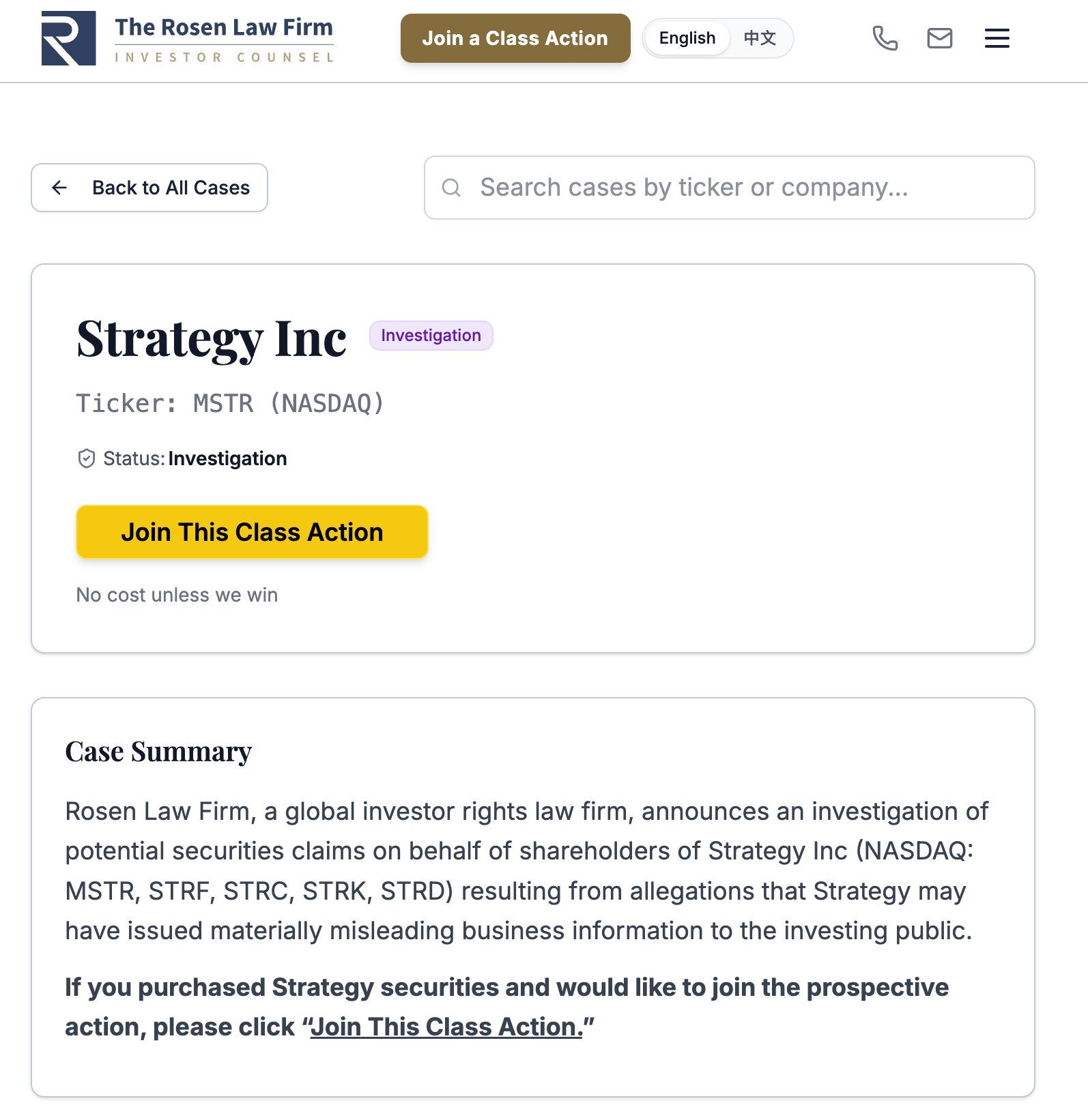 Rosen Law Firm Launches Probe Into MicroStrategy