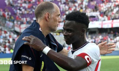 Thomas Tuchel hugs Bukayo Saka after England's friendly win over Costa Rica in June 2026