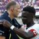 Thomas Tuchel hugs Bukayo Saka after England's friendly win over Costa Rica in June 2026