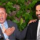 Brad Lander, candidate for New York’s 10th Congressional District, stands next to New York City Mayor Zohran Mamdani during a watch party after winning the primary elections in Brooklyn, New York