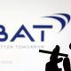 Silhouette of a person holding a cigarette in front of a dark blue BAT logo on a white background