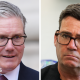 Split image of Sir Keir Starmer and Andy Burnham. Both are wearing black rimmed glasses