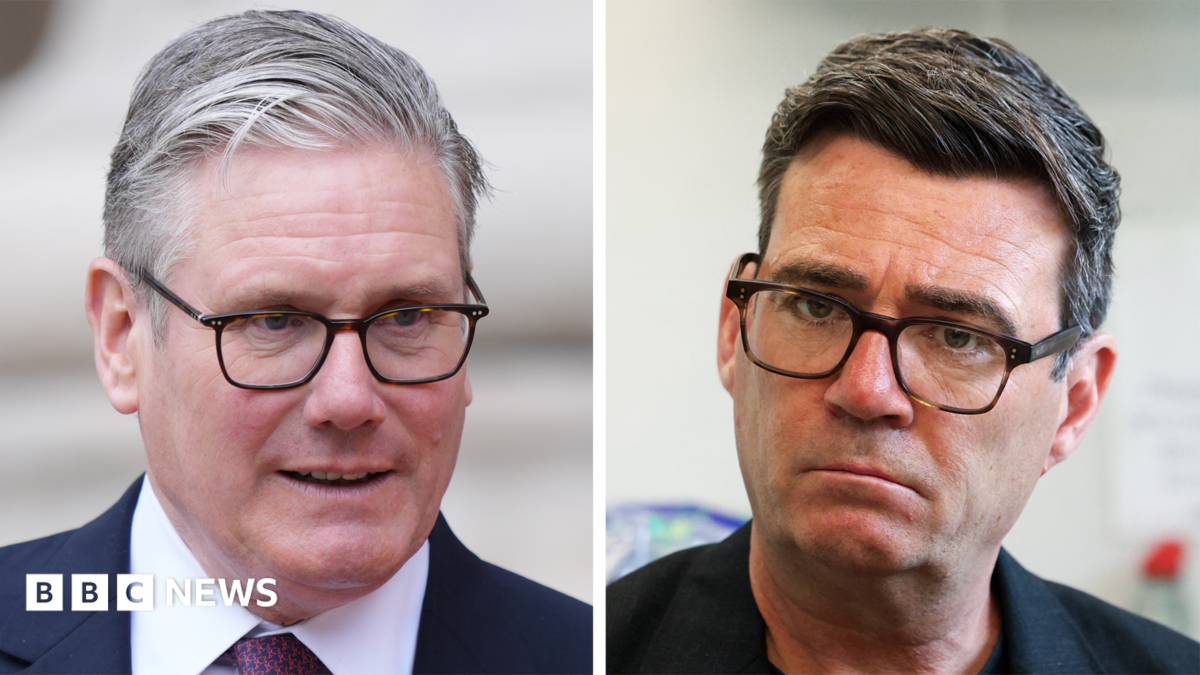 Split image of Sir Keir Starmer and Andy Burnham. Both are wearing black rimmed glasses