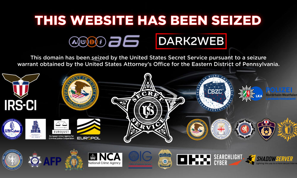 Law enforcement seizure banner on the AudiA6 crypto laundering service website