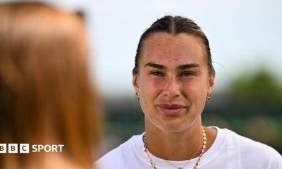 Aryna Sabalenka talks to the media