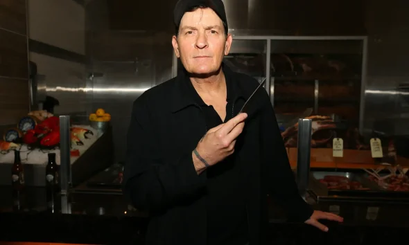 Charlie Sheen is presented with his personally engraved knife at NYY Steak inside Seminole Casino Coconut Creek, in Coconut Creek Florida.