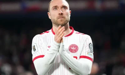 Christian Eriksen of Denmark applauds the crowd after the FIFA World Cup 2026 European Qualifiers KO play-offs match between Czechia and Denmark at EPET ARENA on March 31, 2026 in Prague, Czech Republic.