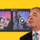 Nigel Farage in front of deepfakes of himself