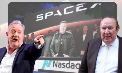 Piers Morgan and Andrew Neil looking at images of Elon Musk becoming a trillionaire