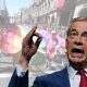 Nigel Farage, Reform leader, against a separate photo of Pride flag