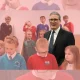 Save the children. Keir Starmer in a room full of children
