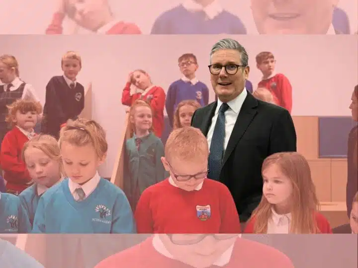 Save the children. Keir Starmer in a room full of children