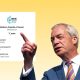 Nigel Farage pointing at the account details for 'Reform Friends of Israel'