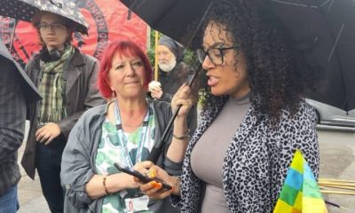 UNISON general secretary Andrea Egan (l) and NEU national exec member Louise Lewis (r) at Ash Field Academy strike