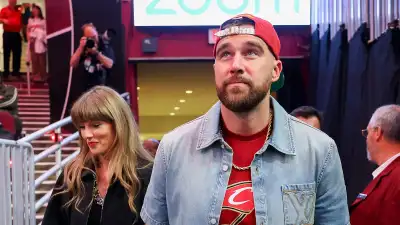 GettyImages-2277906983 Travis Kelce Has Boys Night Out as Guests Gather at Taylor Swifts Home Ahead of Wedding