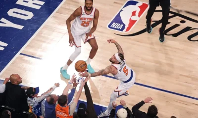 GettyImages-2280599690 Knicks Player Jose Alvarado Nearly Knocks Out Former Mayor Michael Bloomberg at Game 3 of NBA Finals