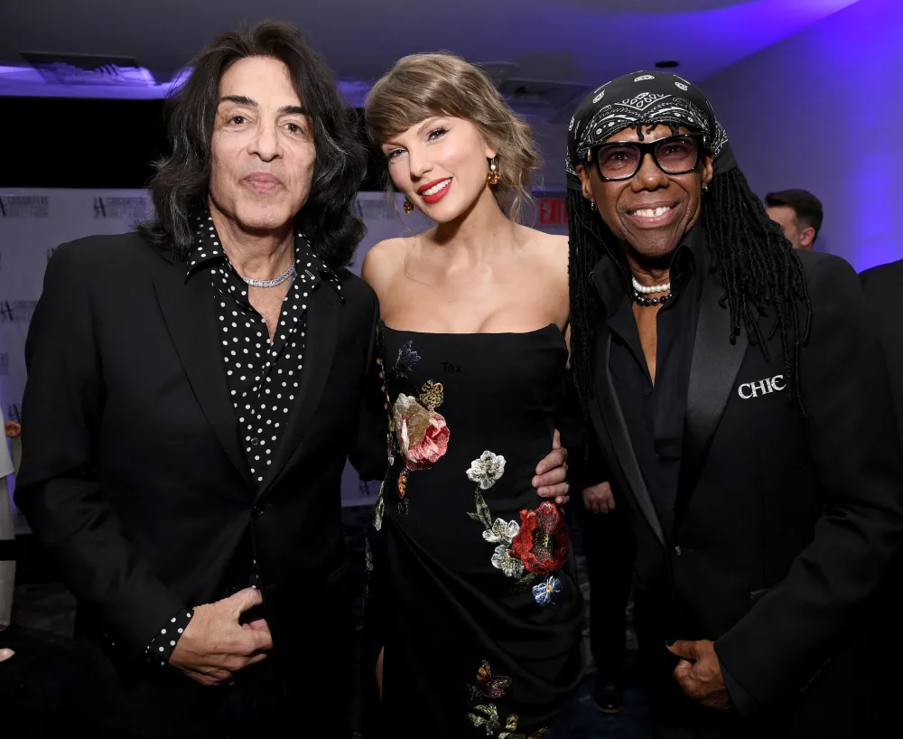 GettyImages-2281144587 Travis Kelce Makes Surprise Appearance to Support Taylor Swift Alongside Their Parents at HOF Gala paul stanley nile rodgers