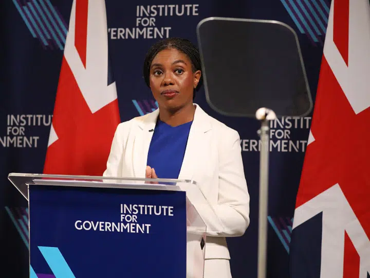 Conservative leader Kemi Badenoch delivers a speech at the Institute for Government on June 09, 2026 in London, England. The Conservative Party Leader pledges to overhaul equality laws - scrapping the duty on public bodies to consider how they promote equality (the Public Sector Equality Duty).