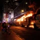 World Cup bus set alight as chaotic celebrations erupt in Manhattan after Knicks win