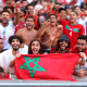 Fans of Team Morocco, some holding flags and others wearing face paint, cheer prior to the Men's semifinal match between Morocco and Spain during the Olympic Games Paris 2024 at Stade de Marseille on August 05, 2024 in Marseille, France.