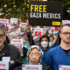 NHS healthcare workers rally for detained Gaza medics