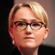 Rebecca Long-Bailey, pictured in March 2020, when she was then Shadow Secretary of State for Business, looks on during the last Labour Party Leadership hustings at Dudley Town Hall, West Midlands. Her expression is determined and she’s straight-faced.