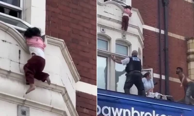Toddler dangles from window ledge before dramatic rescue above shop in Ilford | News UK