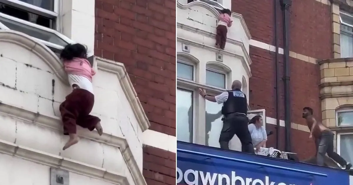 Toddler dangles from window ledge before dramatic rescue above shop in Ilford | News UK
