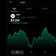 Screenshot of X's search page displaying the XRP price chart at $1.04, up 1.43% over the past day, with the new Smart Cashtags interface showing an interactive 1D price graph.