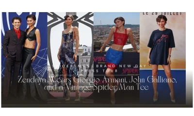 Zendaya Wears Giorgio Armani, John Galliano, and a Vintage Spider-Man Tee on the Spider-Man: Brand New Day Press Tour