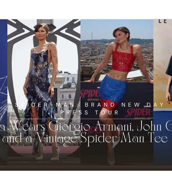 Zendaya Wears Giorgio Armani, John Galliano, and a Vintage Spider-Man Tee on the Spider-Man: Brand New Day Press Tour
