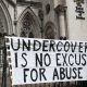 Banner outside Spycops Inquiry saying Undercover Is No Excuse For Abuse