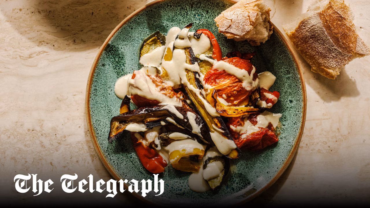 Roast summer vegetables with ajo blanco