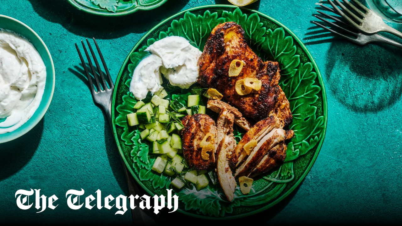 Turkish spiced chicken with garlic yogurt, cucumber and dill recipe